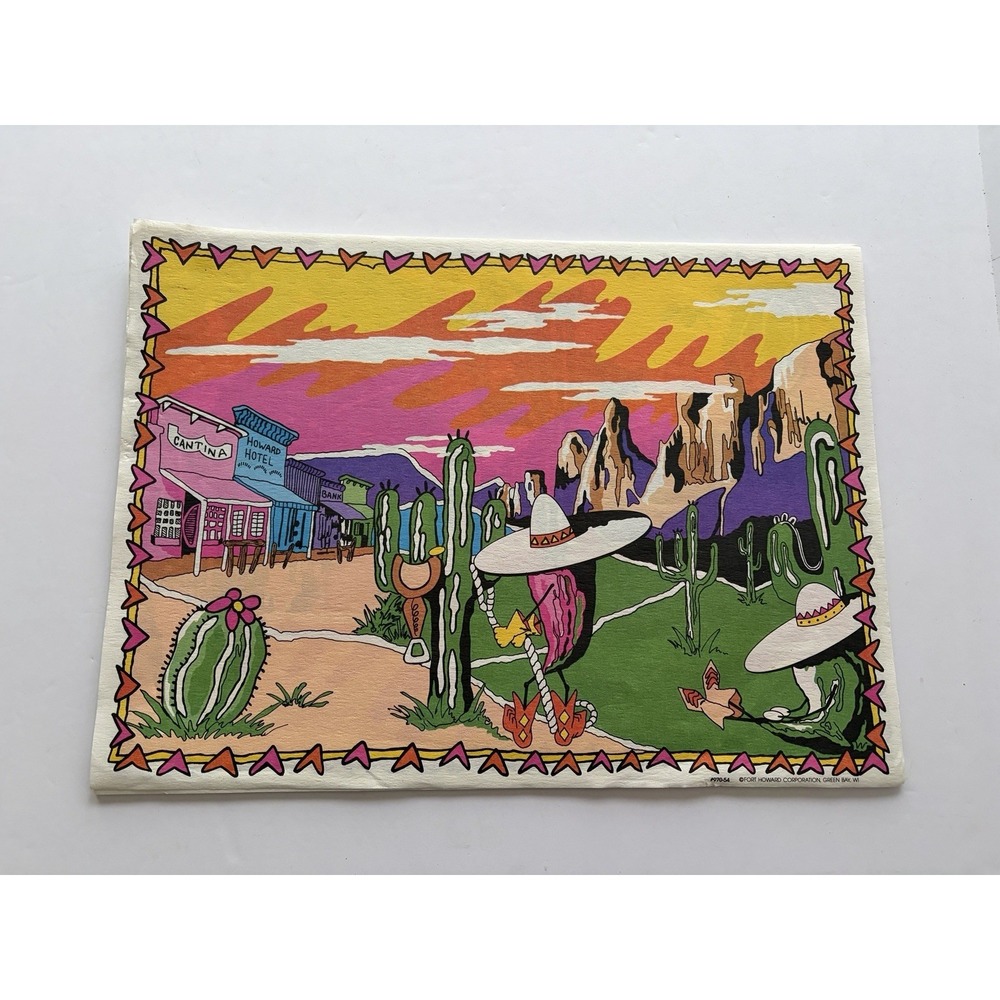 Vintage Fort Howard Paper Placemats Western Cantina Set of 16 Unlaminated